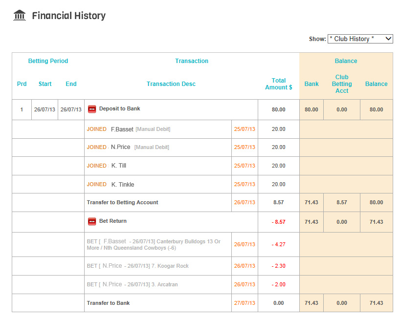 Detailed financial statement